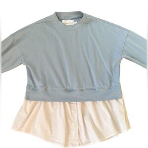 Calvin Klein Jeans Layered Sweatshirt Top Blue White Peplum Hem Size M